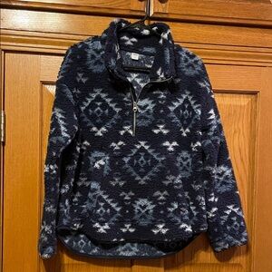 Old Navy Blue Patterned Fleece Zip-Up Jacket